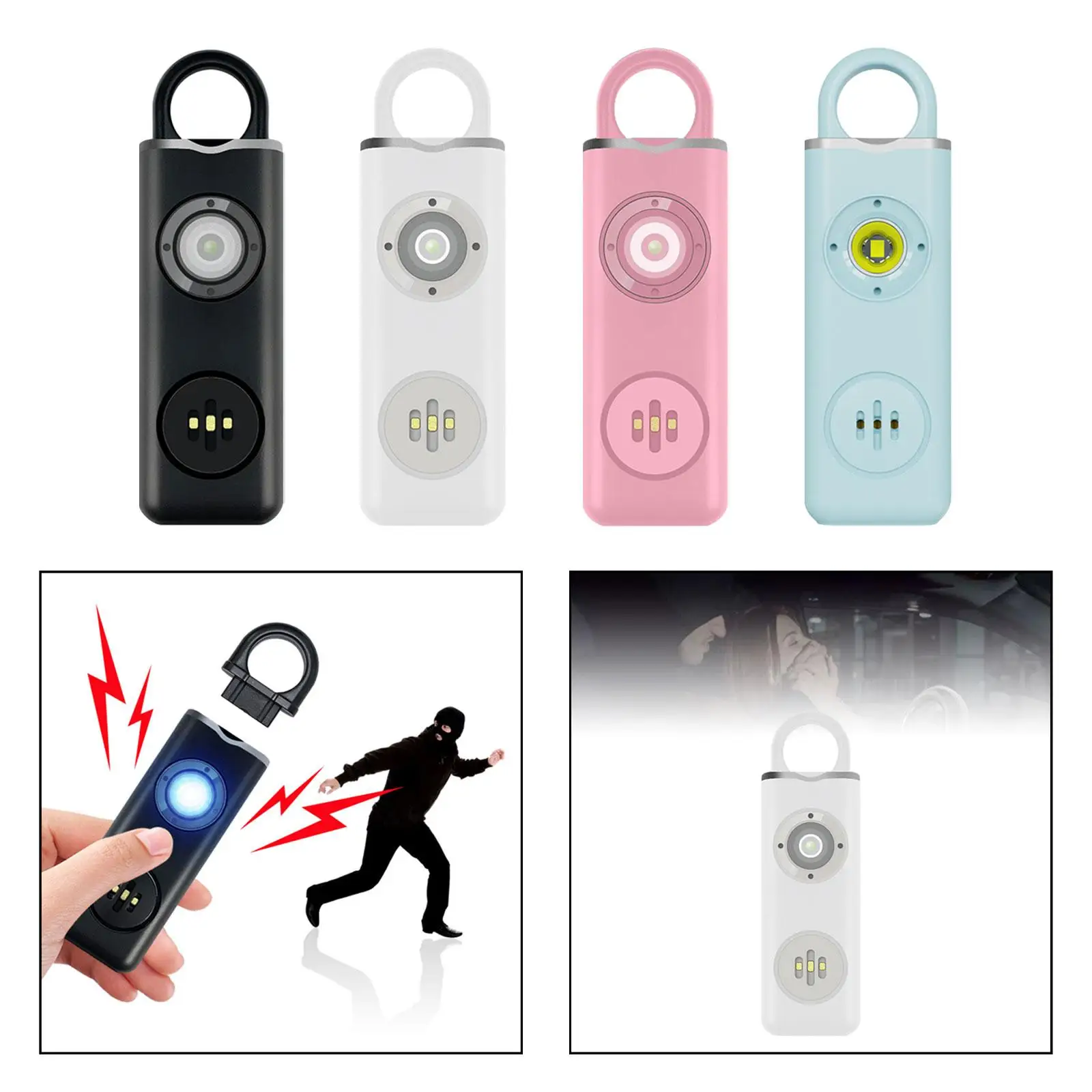 Alarme de sécurité personnelle portable avec lampe de poche LED, femmes, filles, voyage