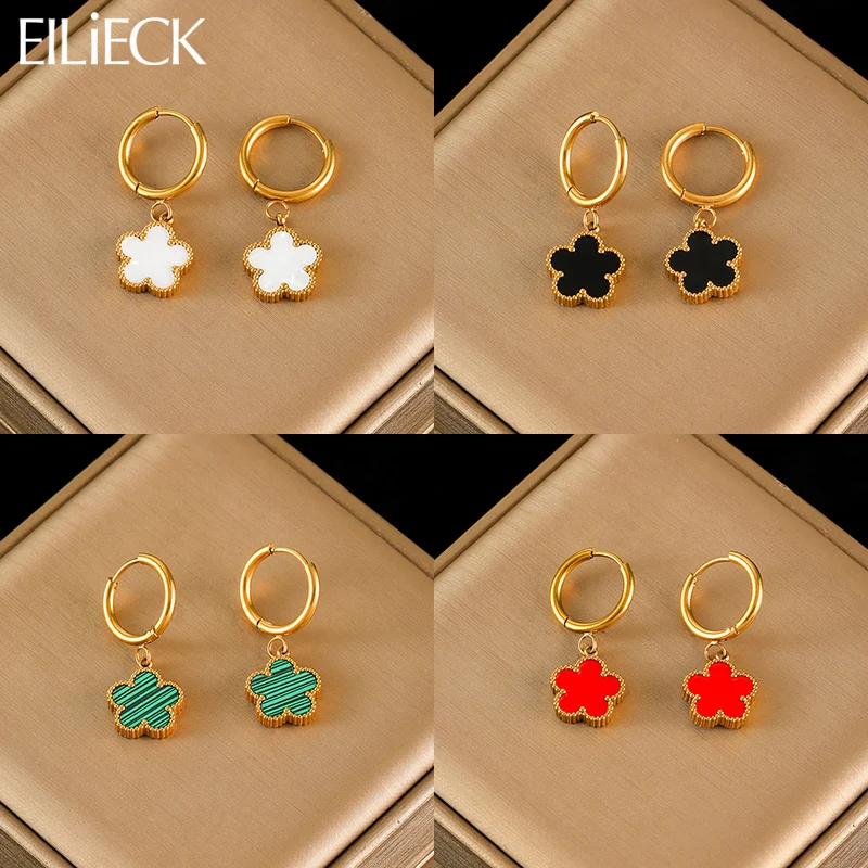 

EILIECK 316L Stainless Steel 4-Color Petals Flower Earrings For Women Girl Fashion Ear Dangle Clover Jewelry Holiday Gift Bijoux