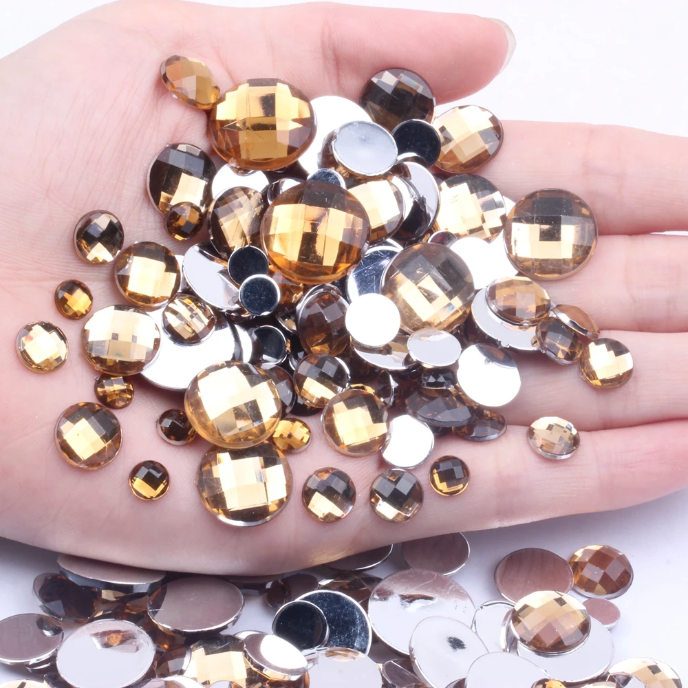 

New Style Round Gems Flatback Earth Facets 14mm 1000pcs Craft Art DIY Acrylic Rhinestone High Shine Nail Art Decorative Material