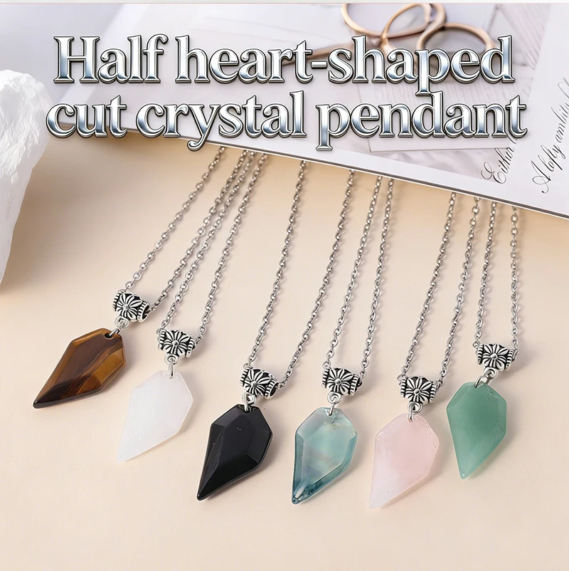 Natural crystal half heart-shaped cut surface simple and fashionable foreign trade source pendant accessories pendant accessorie