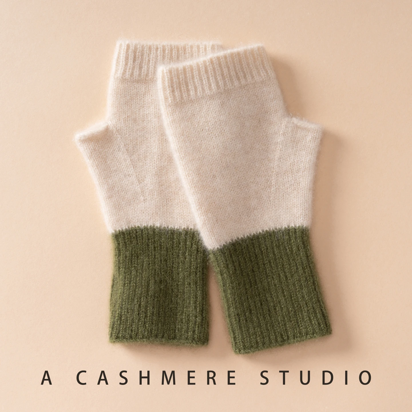 Women's A-Class 100% Pure Cashmere Gloves Knitted Half Finger Fashion Color Blocking Warm Autumn Winter Cycling Writing Gloves