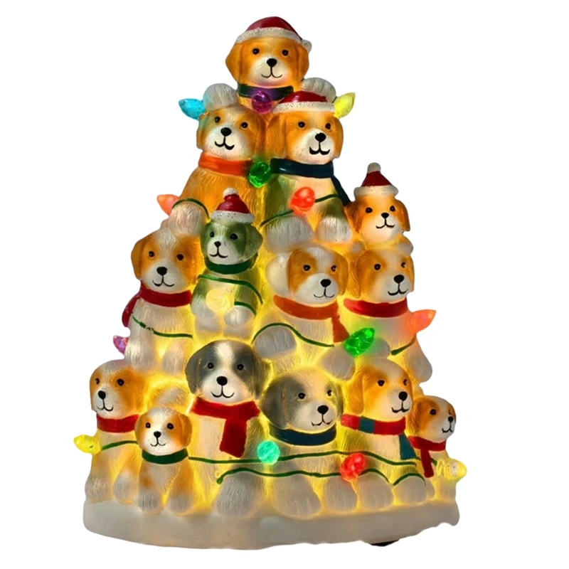 Holiday Puppy Lights Handmade Resin Christmas Tree For Puppies - Cute Help Feed Dogs In Need Of Shelter