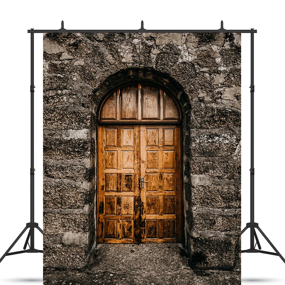 

ZHISUXI Vinyl Custom Brick Wall Floor Photography Backdrops Props Old House Wooden Doors Station Photo Studio Background FF-09