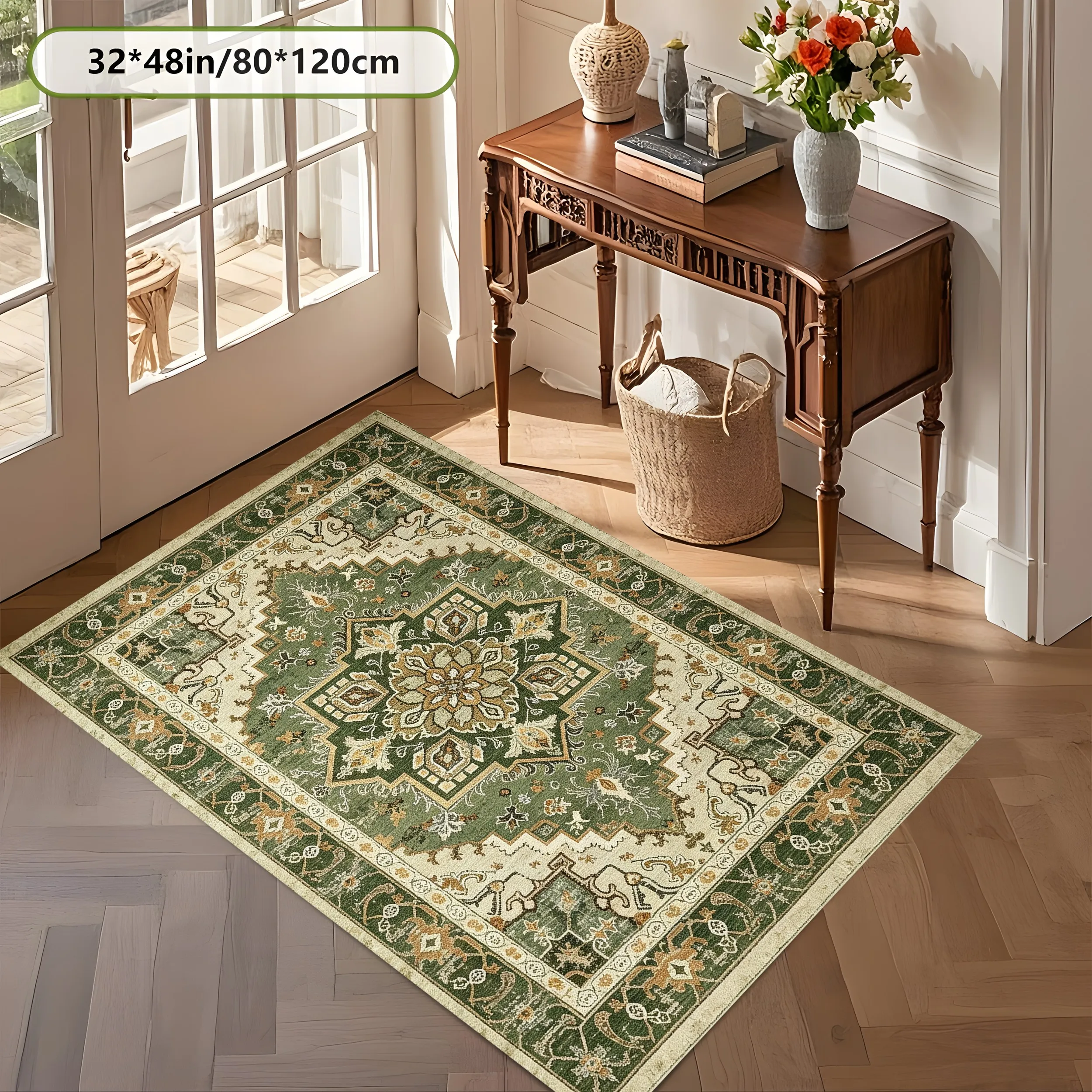 Large Area Rug Retro Persian Symmetrical Print Retro Light Luxury Style Soft Velvet Living Room Bedroom Home Decor Area Rug