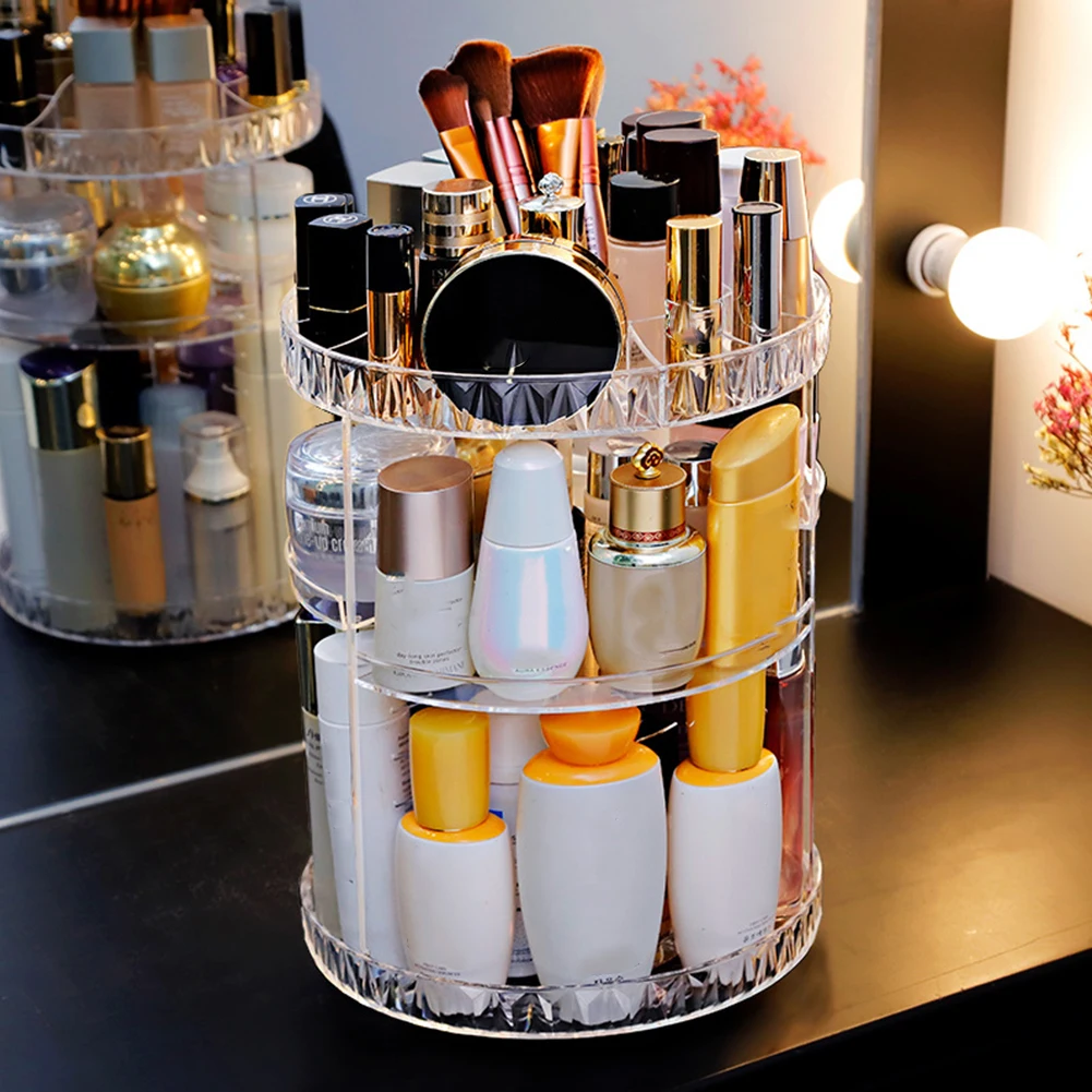 360 Degree Rotation Make Up Organizer Box Cosmetic Organizer Transparent Fashion Spin Multi-Function Cosmetics Storage Box