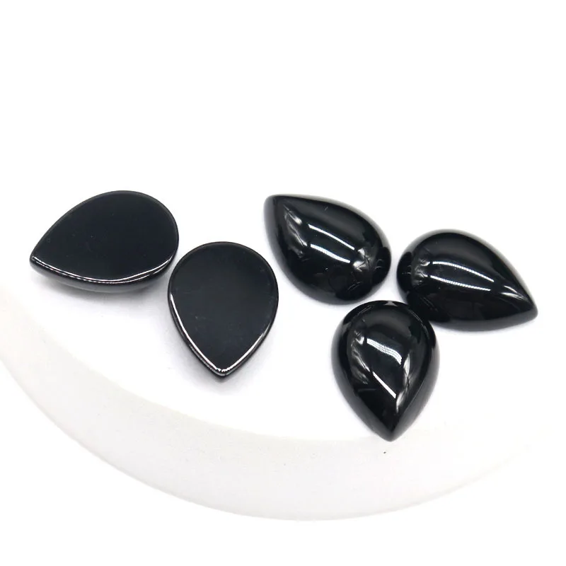 Natural Black Onyx Pear Shape Drop Cabochon Smooth Polished Surface Loose Gemstones Multiple Sizes For Jewelry Making