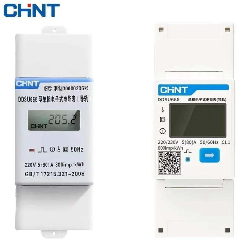 Imagem -03 - Din Rail Voltímetro Digital Chint Ddsu666 80a Trilho Din Energia Elétrica Atual Kwh Medidor Volt Amp Modbus Rs485 230v ac 380v