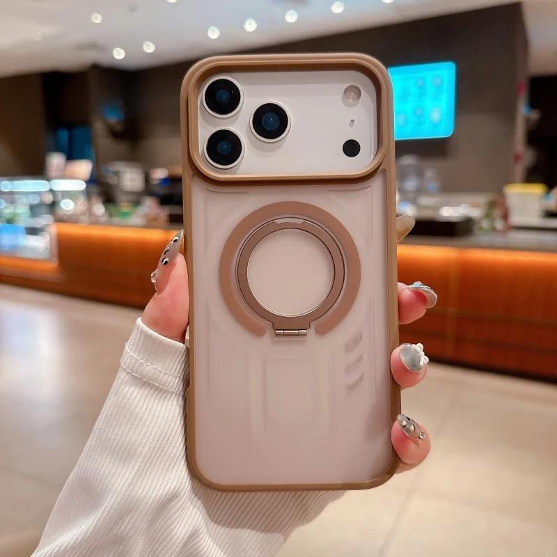 Capa de telefone com suporte magnético translúcido laranja fosco com furos de dissipação de calor para iPhone 17 16 15 14 13 12 11 Pro Max Plus