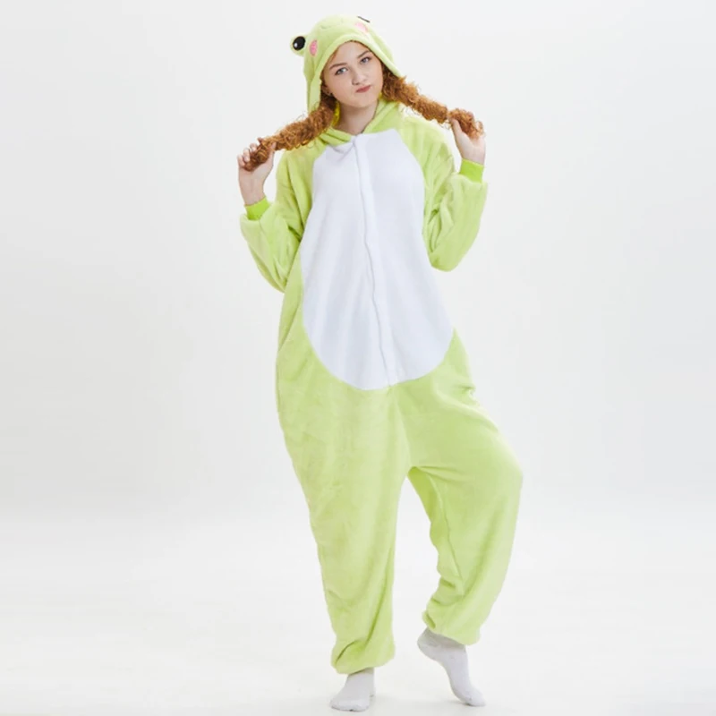 Adults Kigurumi Frog Pajamas Set Cosplay Cute Animal Onesie Flannel Warm Winter Sleepwear Men Women Party Fancy Jumpsuits Pyjama