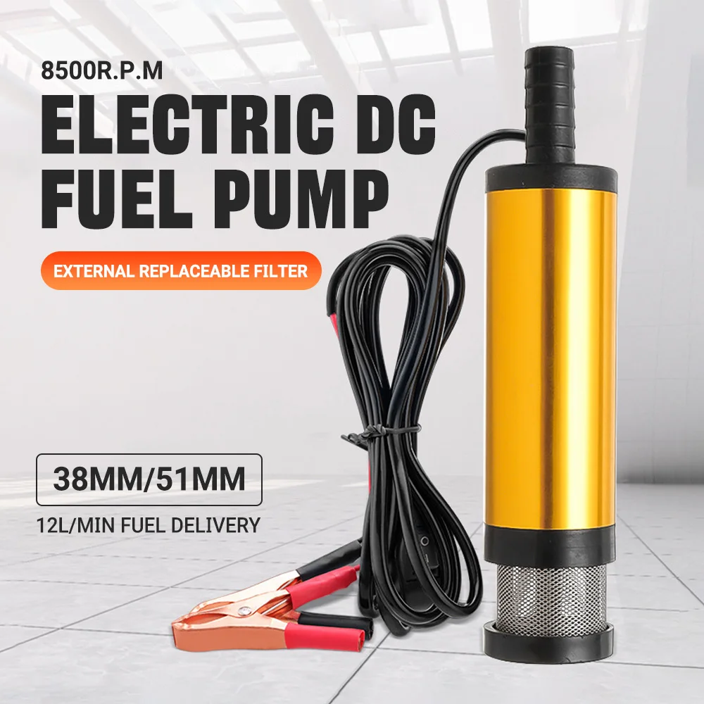 Bomba de aceite eléctrica para coche de 38/51 mm, 12 l/min, DC12V, para bombeo de diésel, agua, transferencia de combustible, motor de calidad, carcasa de aleación de aluminio