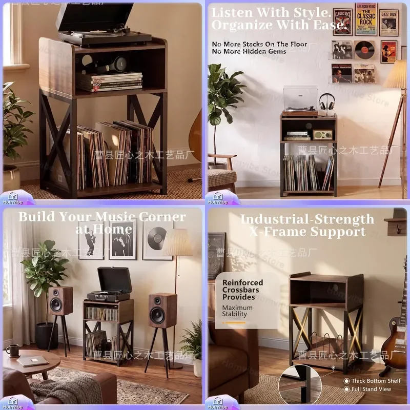 for Record Player Rack with Partition Storage Household Wrought Iron Floor to Ceiling Audio Album CD Shelf Organizer Stand