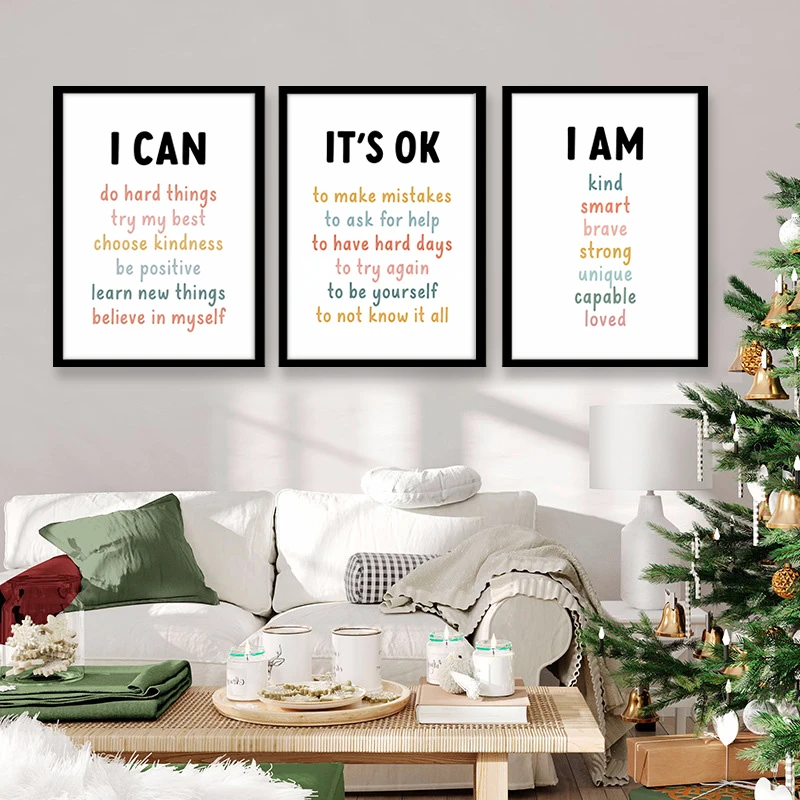 Positive Affirmation Quote Canvas Wall Art Color Inspirational Poster Set Bedroom Classroom Study Room Mental Health Wall Decor