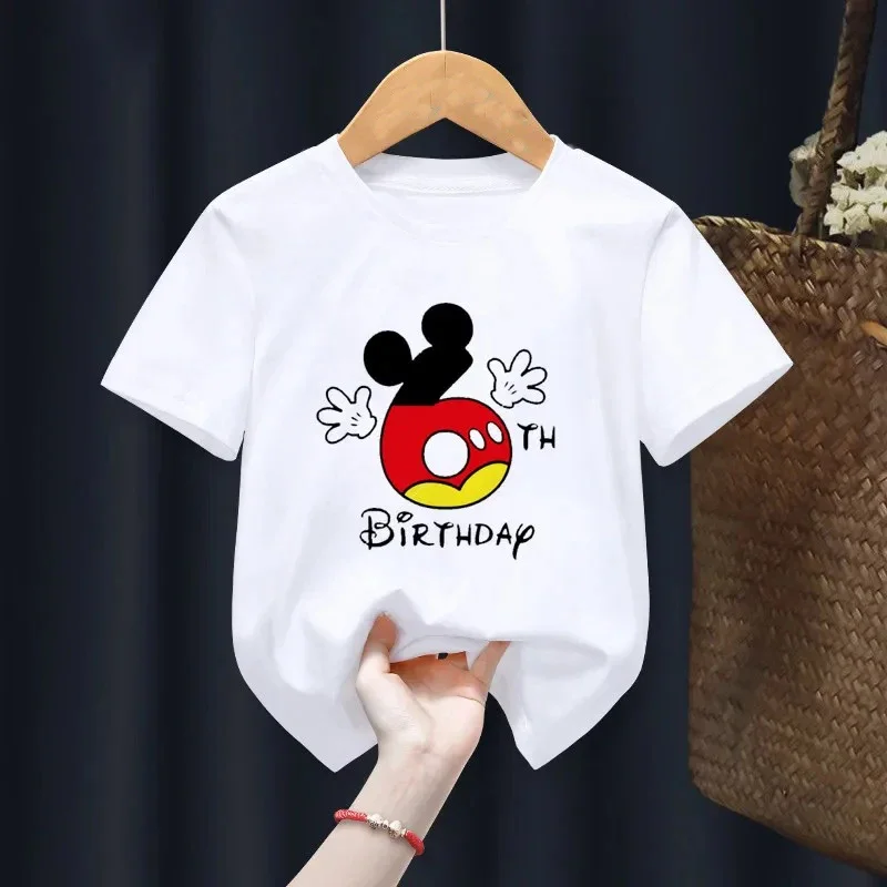 Children\'s Mickey Mouse 3-14 Birthday Number T-shirt Birthday Gift Clothes Baby Letter Top 2024 Summer New Custom T-shirt