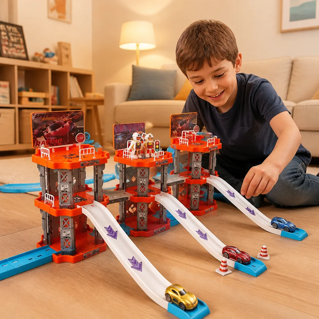 Large three-level parking lot toy set, boys' rail car toy, suitable for children's birthday gifts (random color)