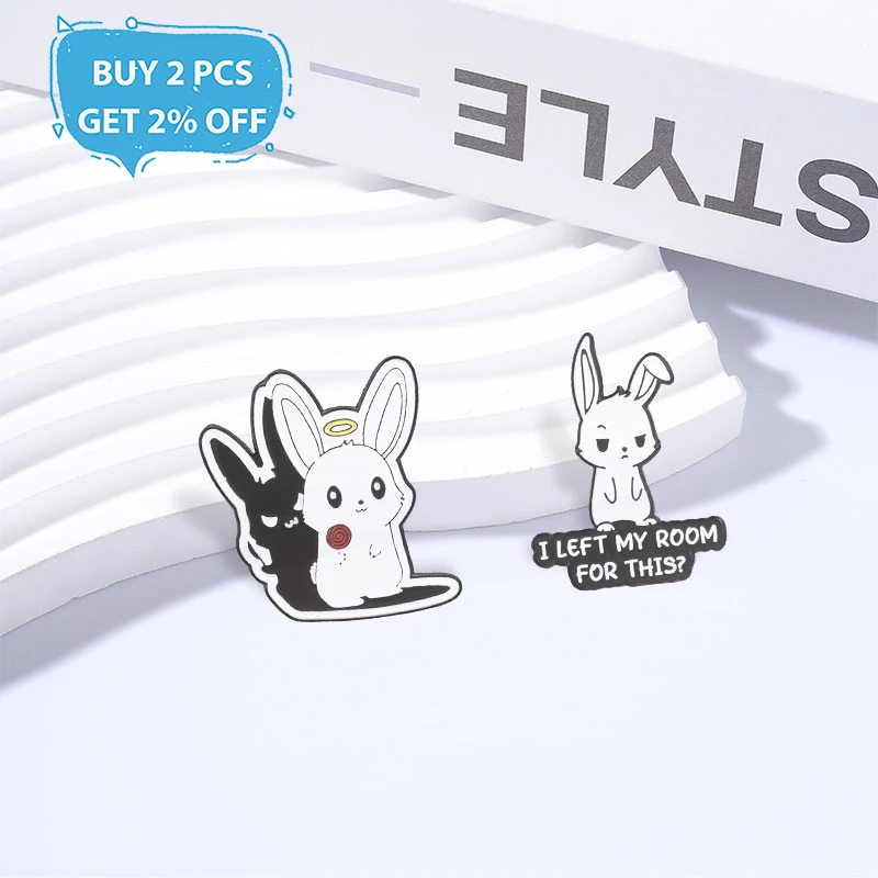 I Left My Room For This Enamel Pins Creative Good Evil Shadow Bunny Metal Brooches Fashion Lapel Badge Backpack Clothes Jewelry