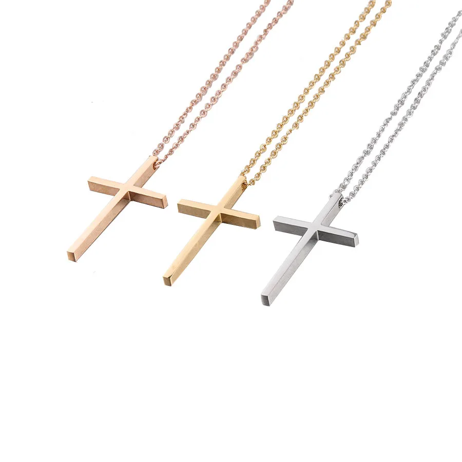 Cross Glossy Stainless Steel Chain Pendant Necklace Religious Christian Faith Men Women Fashion Church Jewelry Accessories Gifts