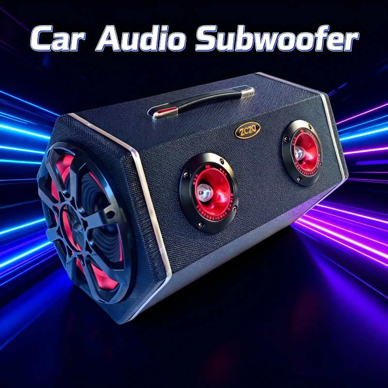 Subwoofer para Auto de 12V con Cubierta de Cuero con Diseño de Diamantes, Altavoz de Bajos de Alta Potencia + 2 Tweeters LED, Mejora de Audio para Auto para una Experiencia de Conducción Mejorada