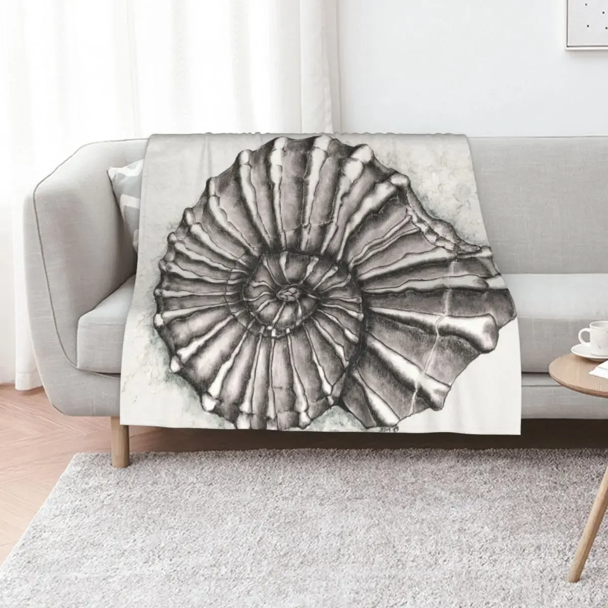 

Ammonite Fossil on Gray Throw Blanket Decorative Sofa Designers Winter beds Thin Blankets