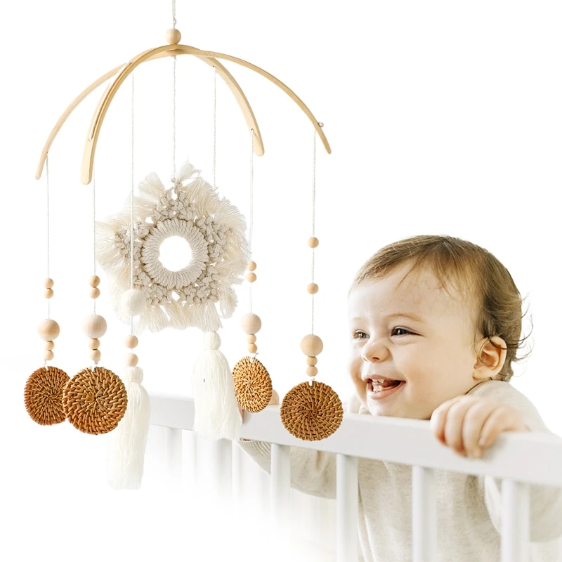 Sonajeros móviles de madera para cama de bebé, cascabeles de cuna, estilo bohemio, soporte para juguetes colgantes