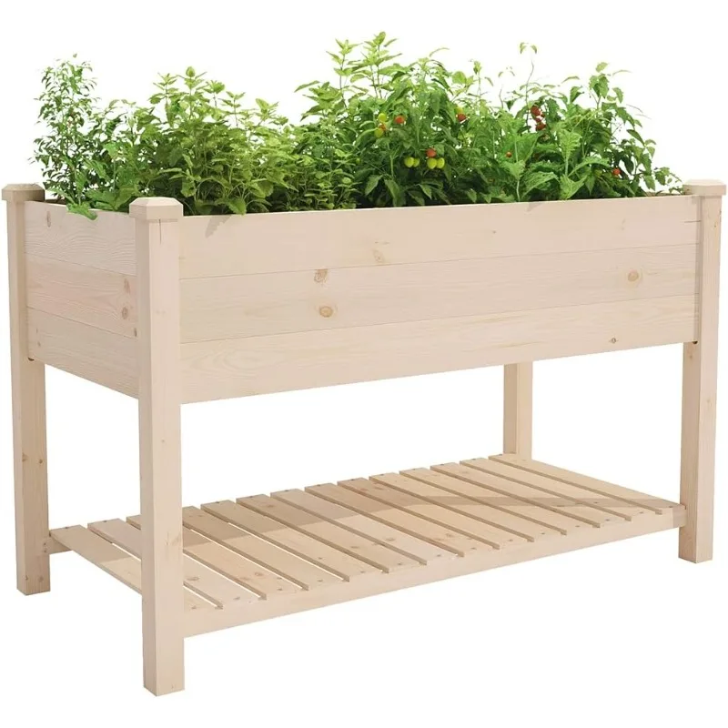 Raised Garden Bed with Storage Shelf 48.5x24.4x30 Inch, Elevated Wood Planter Box with Legs for Vegetable Flower Herb Outdoors