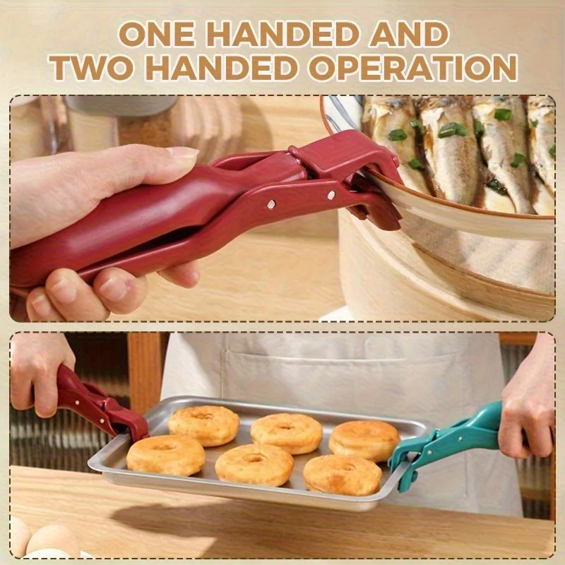 2Pcs Heat Resistant Grips 446°F/230°C Non Slip Pot Bowl Tray Clips Red Single Hand Oven Air Fryer Grill Clip Home Professional K