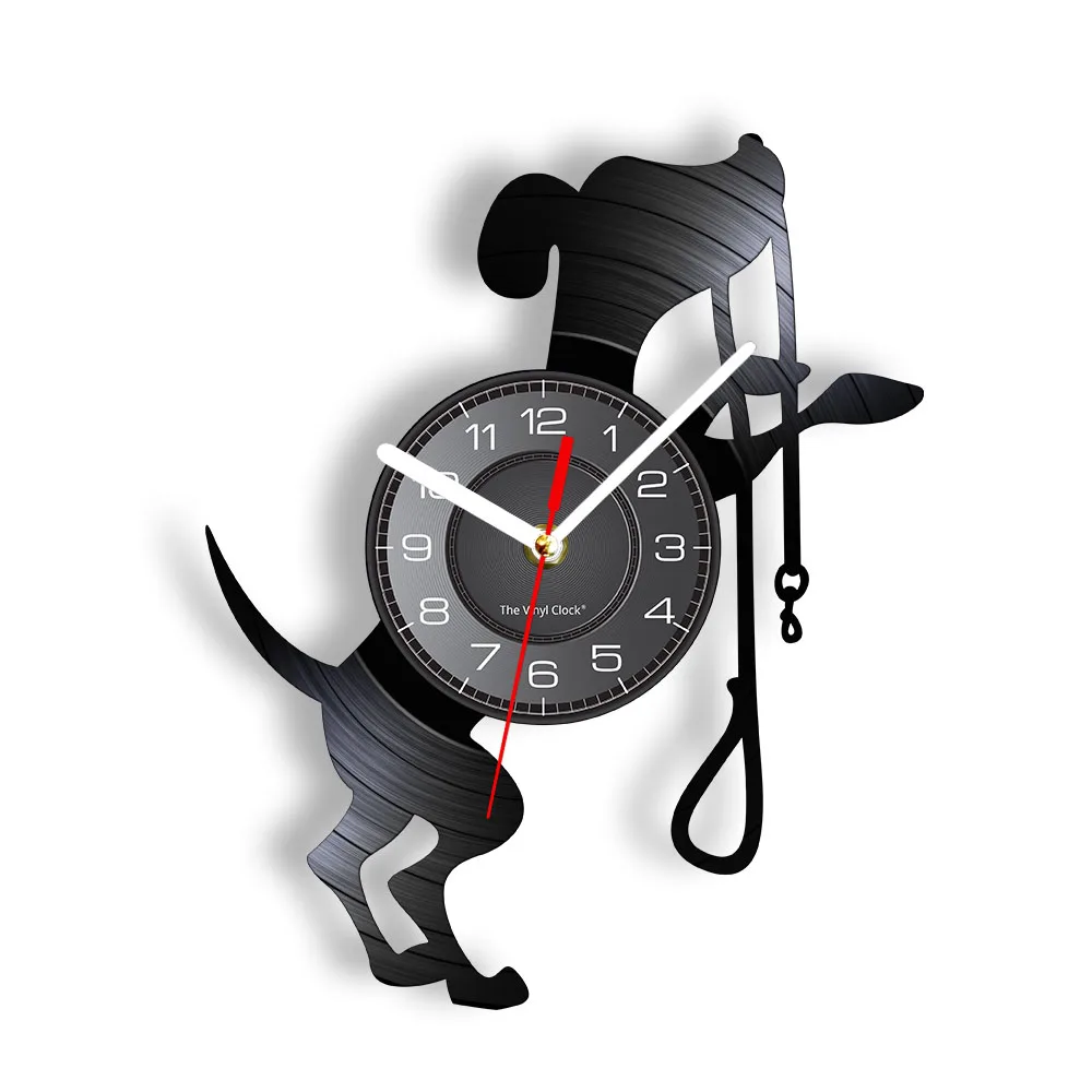 

Black Dog Vinyl Record Silent Quartz Wall Clock Puppy Pet Home Decor Hanging Wall Watch Modern Design Vinyl Disk Crafts Clock