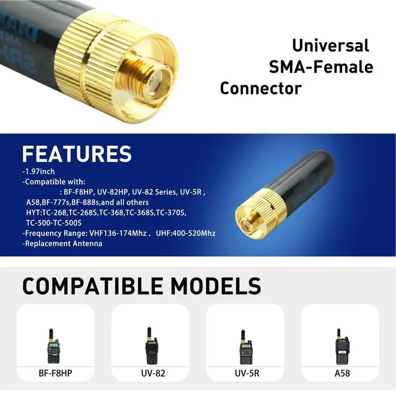 Antenna Walkie Talkie Antenna a doppia banda ad alto guadagno a lungo raggio Doppia banda ad alto guadagno a lungo raggio Radio bidirezionale corta tozza