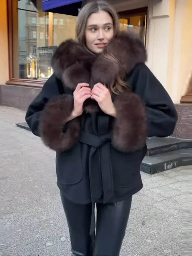 Elegantní dámský kabát s umělou kožešinou a patchworkem, šněrovací, zahušťující, dámské kabáty, podzim/zima 2025, elegantní dámské pouliční teplé svrchní oblečení - náhled 4