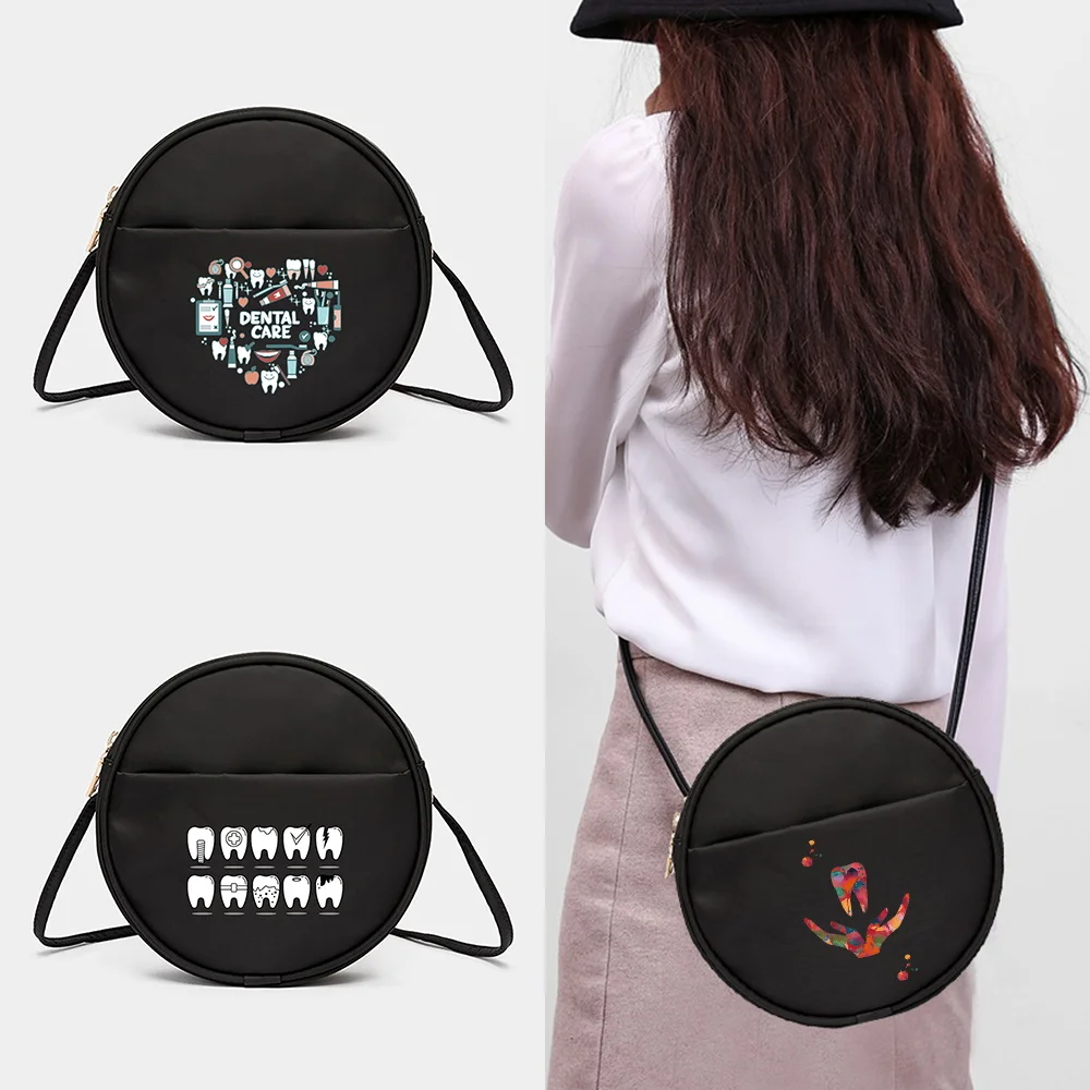 Womens' Round Messenger Casual Crossbody Shoulder Bag Teeth Pattern Mini Phone Purse Bags Shopping Handbag Female Messenger Bag