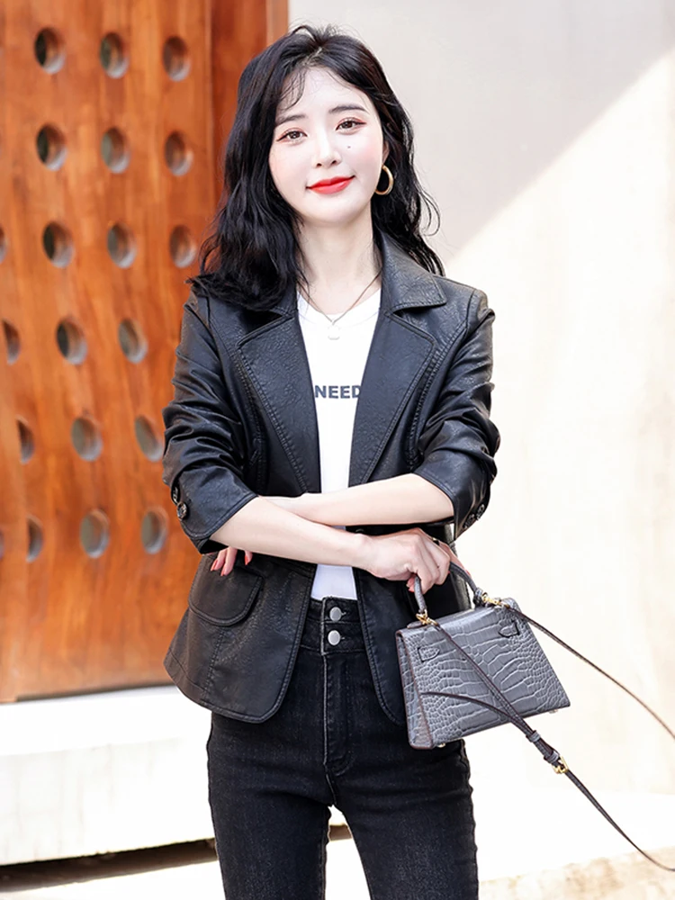 Lente Herfst Nieuwe Sle Haifeng Echt leer Jaet Dames ort eepskin Jaet Klein pak Bovenkleding Slim Fit Trendy