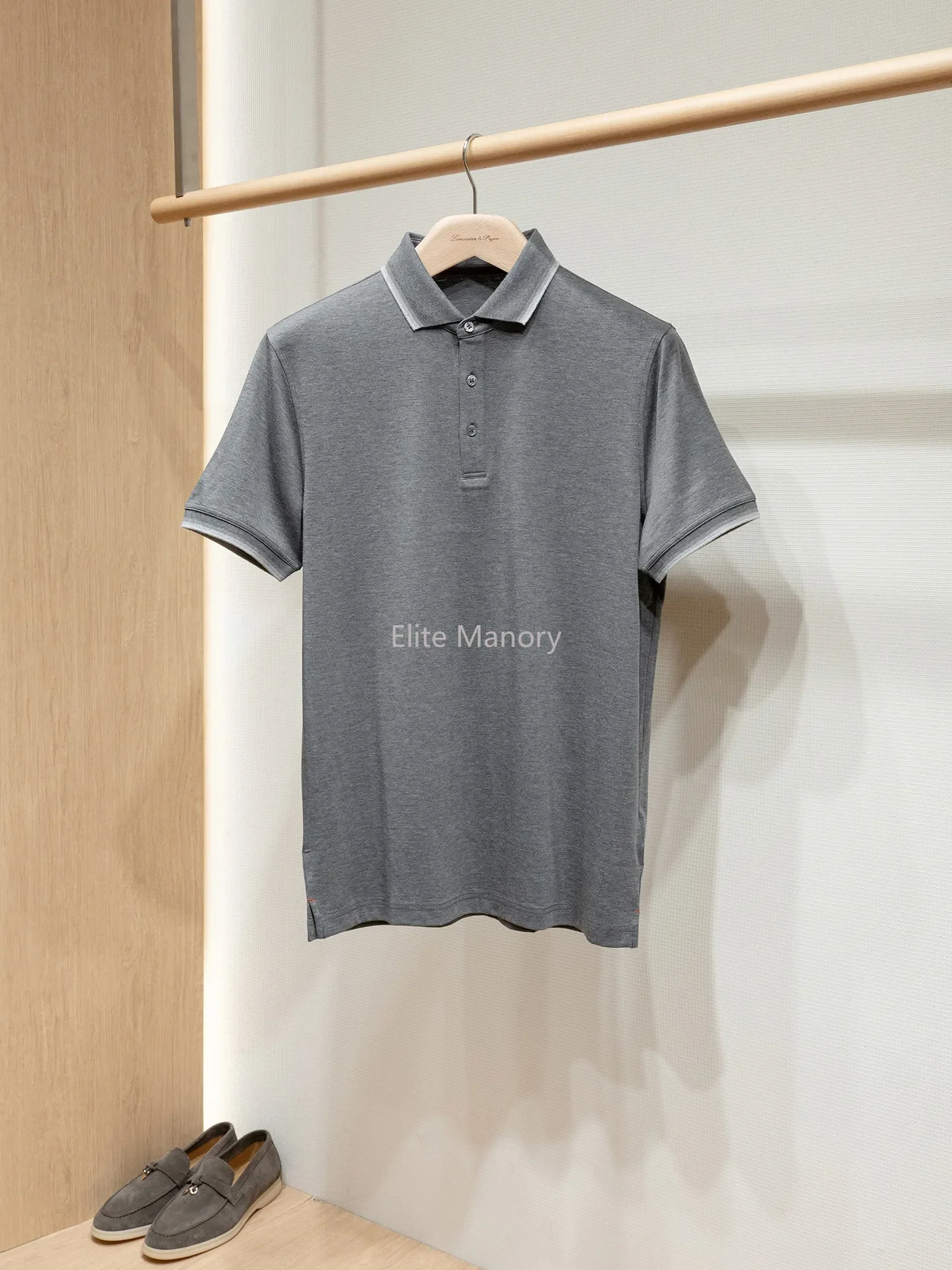 [Noble old money style] Ultra-fine Dan Modal flower yarn gray, casual lapel short-sleeved POLO shirt