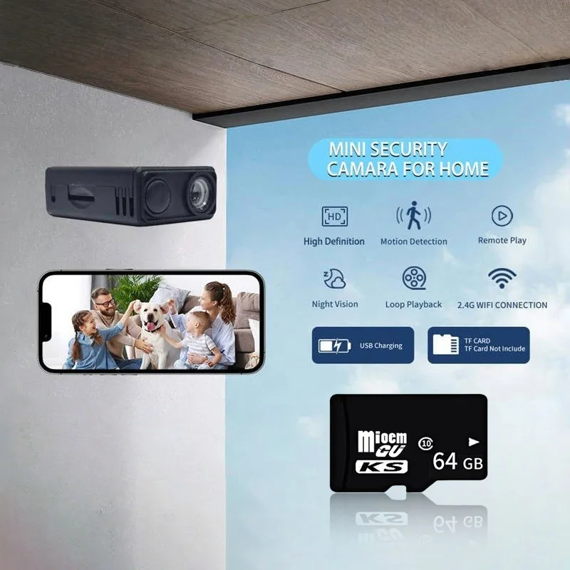 Мини-камера 1080P HD Wi-Fi, удаленный монитор, камера для домашних животных, встроенный аккумулятор, ночное видение, защита умного дома