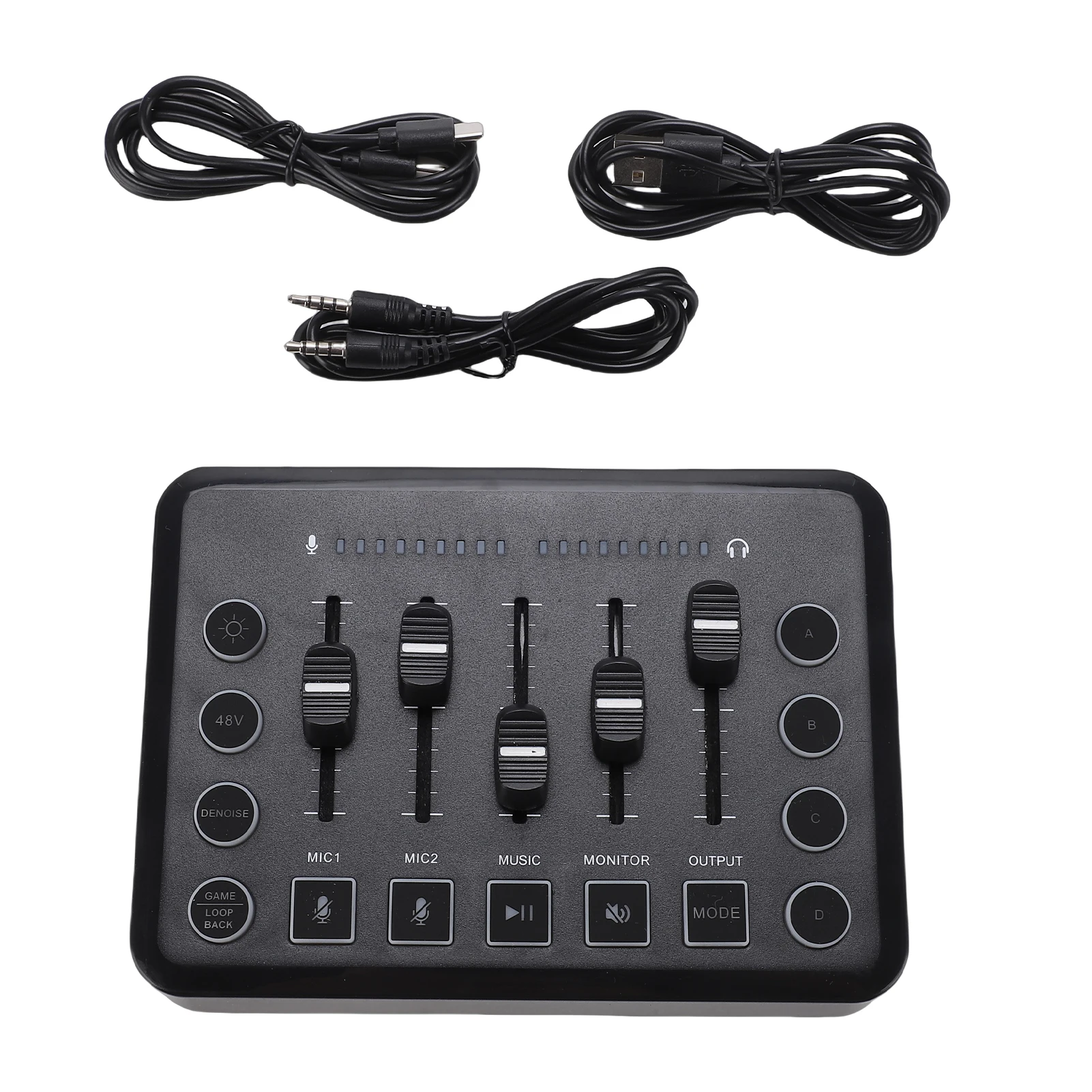 Wireless Live Streaming Sound Card Mixer, Noise Reduction, RGB Lights, 4-Custom Recording Buttons, BT5.0, Compatible with PC/Mob