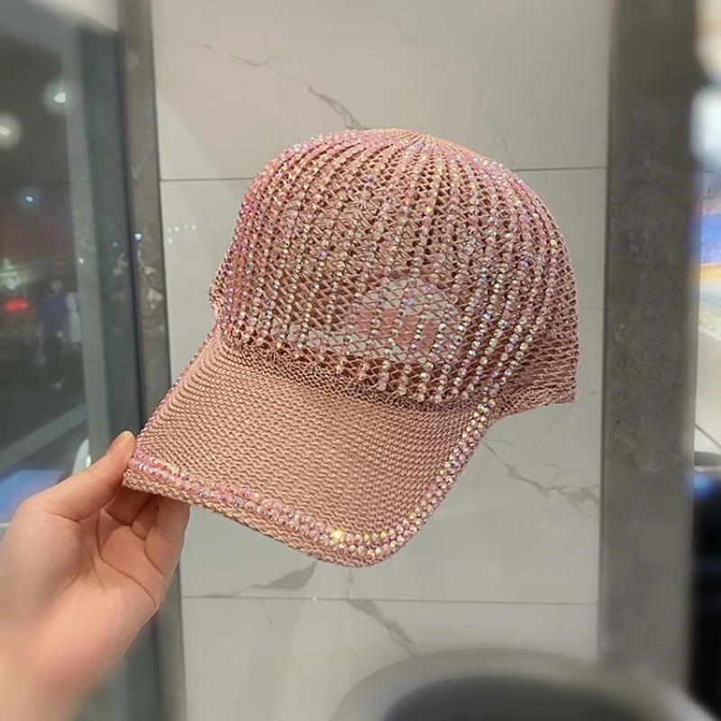 2024 Women's Outing Holiday Fashion Rhinestone Baseball Cap Outdoor Sports Breathable Sunscreen Sun Hat Leisure Rebound Cap