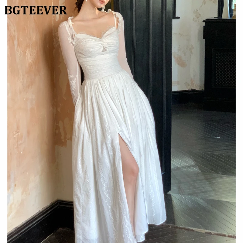 

BGTEEVER Summer Elegant Ladies 2 Pieces Dress Set Long Sleeve Cardigans Tops & Women Spaghetti Strap A-line Dress Ladies Outfits