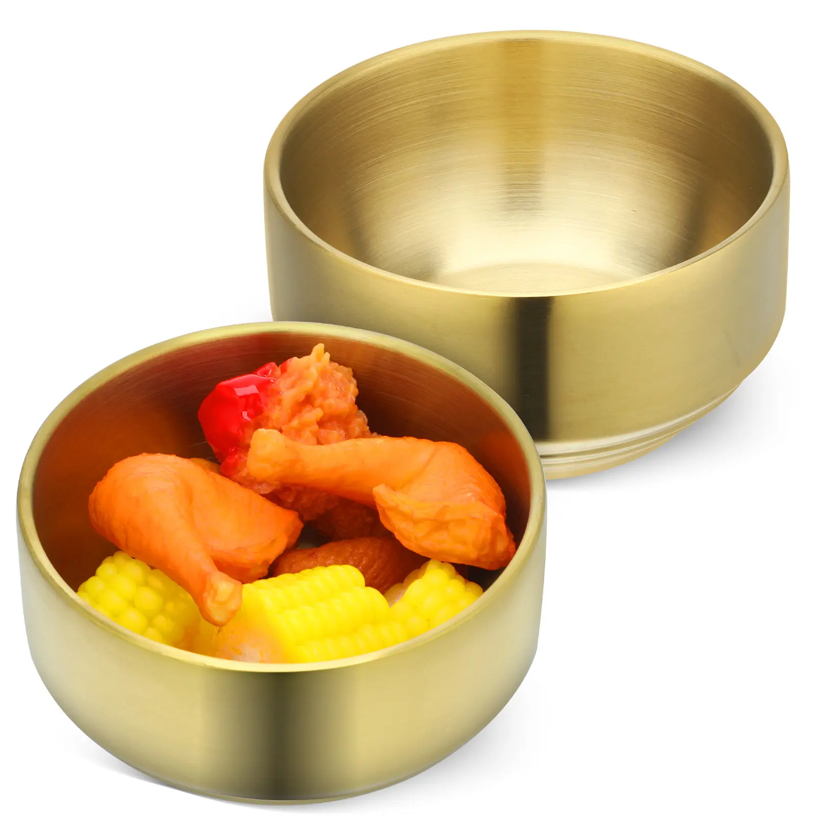 

2Pcs Stainless Steel Double Layer Insulated Rice Bowls Small Soup Salad Noodle Fruit Cereal Serving Mixing Stainless Bowls