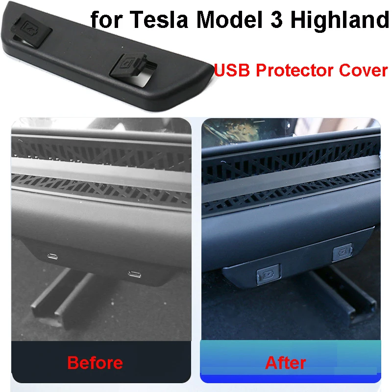 Per Tesla nuovo modello 3 + Highland 2024 presa d\'aria posteriore copertura protettiva USB TPE rete antipolvere protettiva Anti blocco accessori Auto