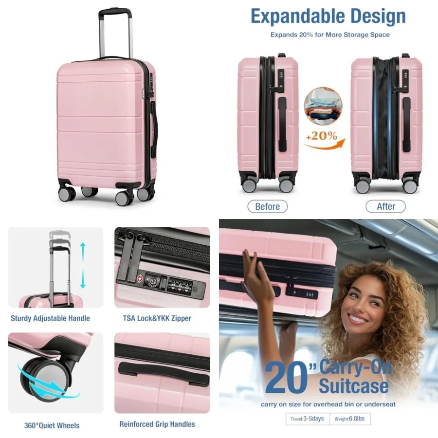 

Carry On Luggage 22x14x9 Airline Approved, Hardshell Carry On Suitcase with Tsa Lock, Small Suitcases with Wheels, Travel Lugga