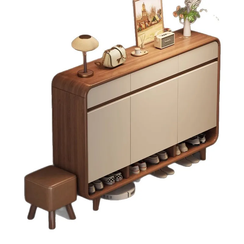 

Solid wood rounded corner shoe cabinet, locker, shoe rack at the door