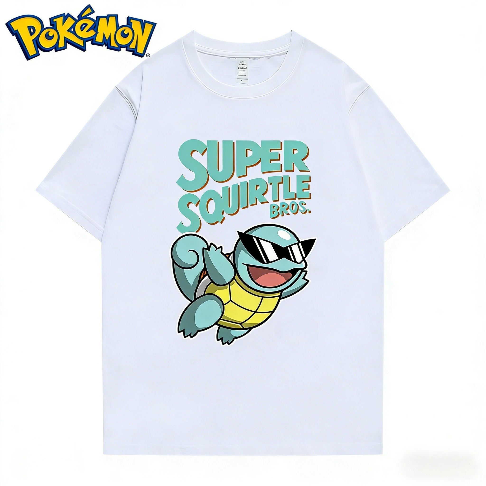 Pokemon Squirtle Sonnenbrille Grafik-T-Shirt für Herren, übergroßes Baumwoll-T-Shirt, Streetwear, Harajuku, Sommer, lässige Oberteile