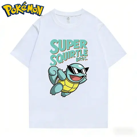 Pokemon Squirtle Sunglasses Graphic Tee Men Oversized Cotton Tshirt Streetwear Harajuku Summer Casual Tops