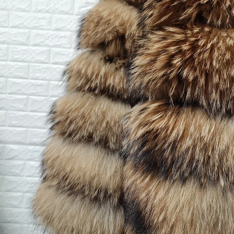 Plus Size Out wears Kleidung echte Waschbär Pelzmantel Frauen Natur leder Kurve Mantel Winter lange Jacken weibliche Weste