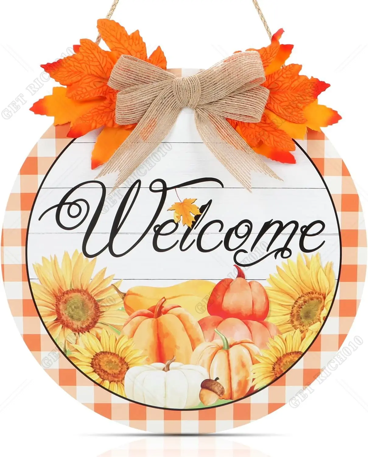 

Fall Pumpkin Welcome Sign for Autumn Harvest Fall Wood Plaque Welcome Wooden Front Door Hanging Sign for Farmhouse Harvest