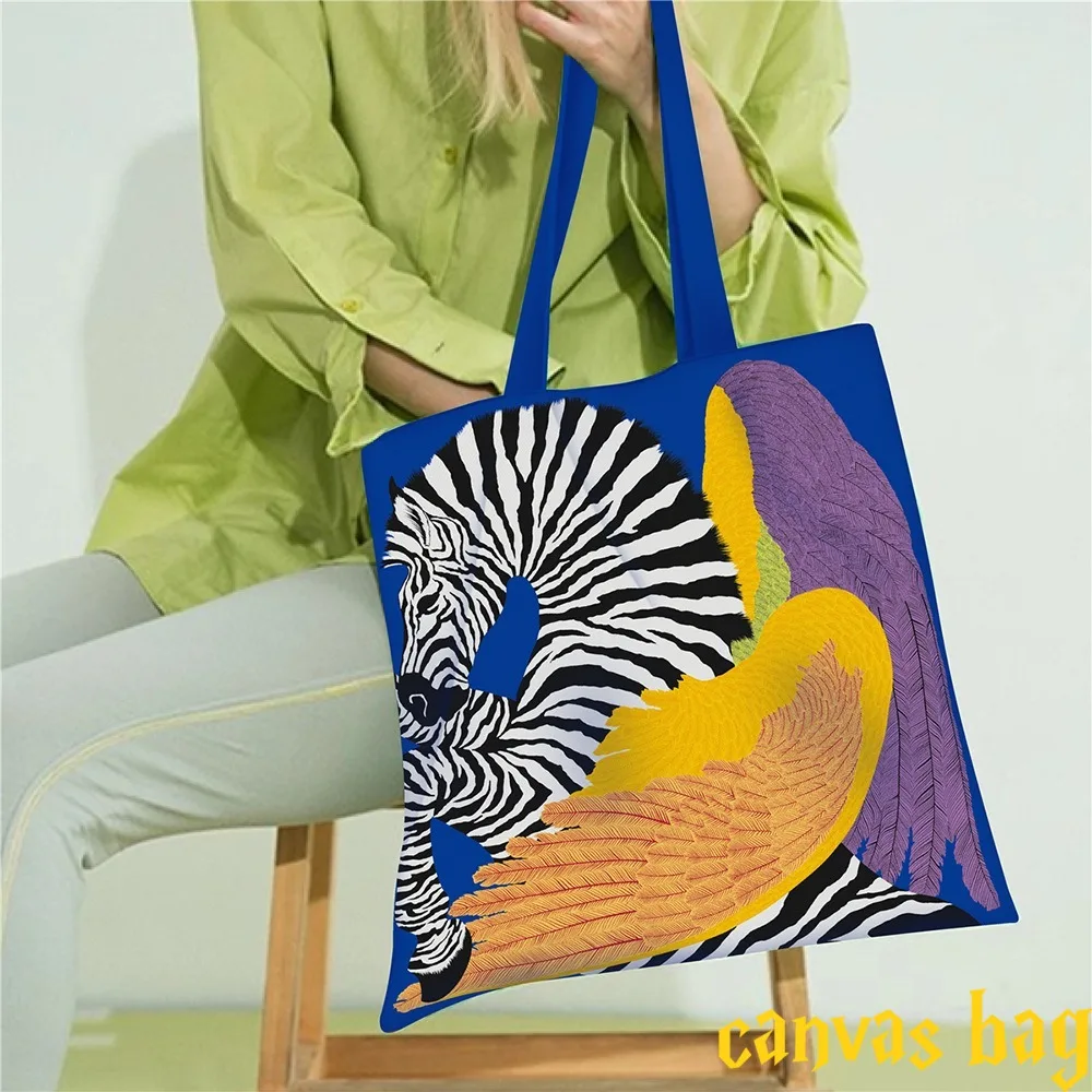 Fashion Multi-color Canvas Bag Women\'s Handheld Cloth  Large Capacity Carrying Book Bag Shoulder Bag Commuter Work Shoulder Bag