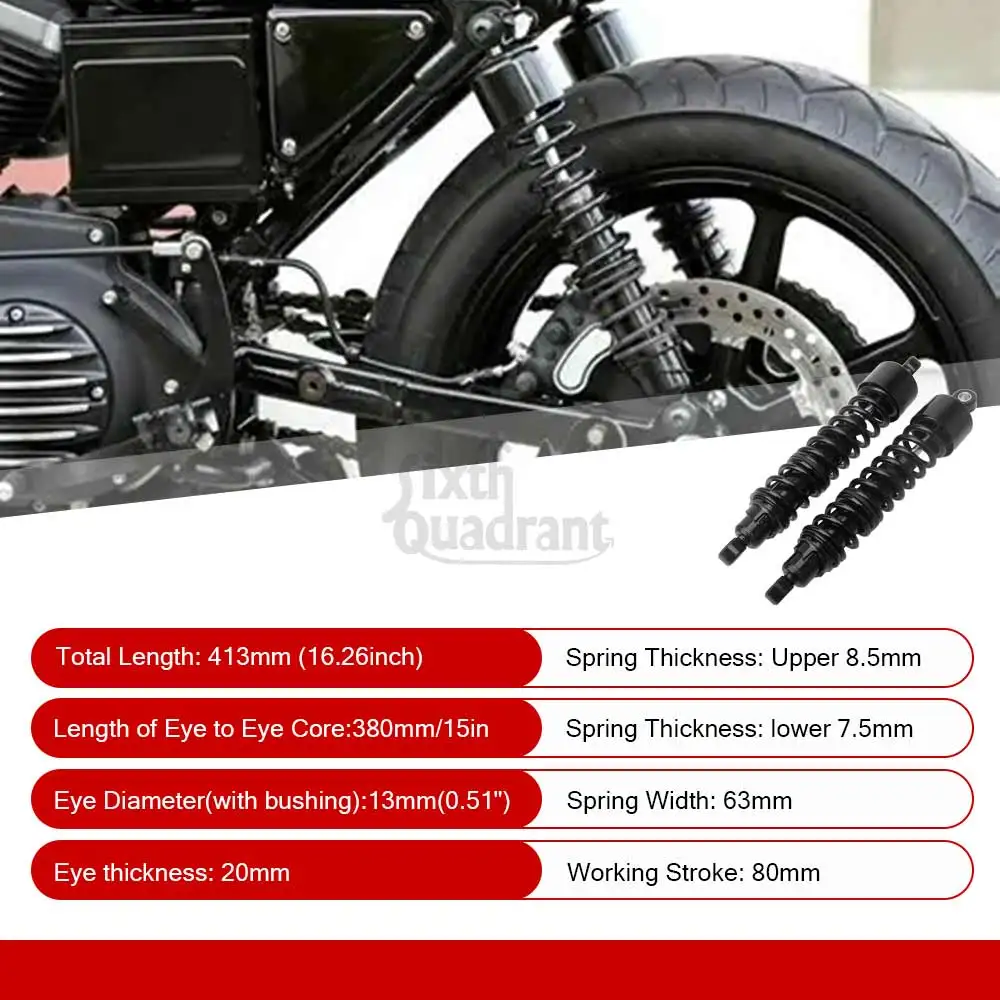 Motorcycle 1Pair Black Red Chrome Rear Air Shock Absorber 380mm Fit For Harley Sportster Hugger XLH883HUG 1988-2003 Accessories