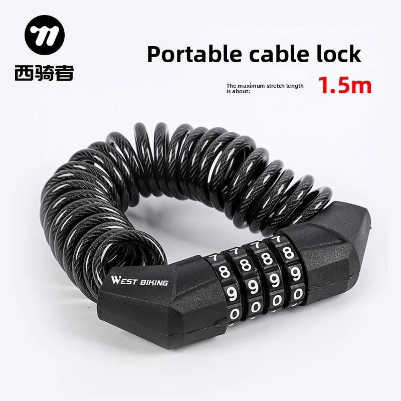 

WEST BIKING Mini Combination Lock Mountain Bike Portable Cable Lock Bicycle Electric Vehicle Helmet Lock Anti-theft