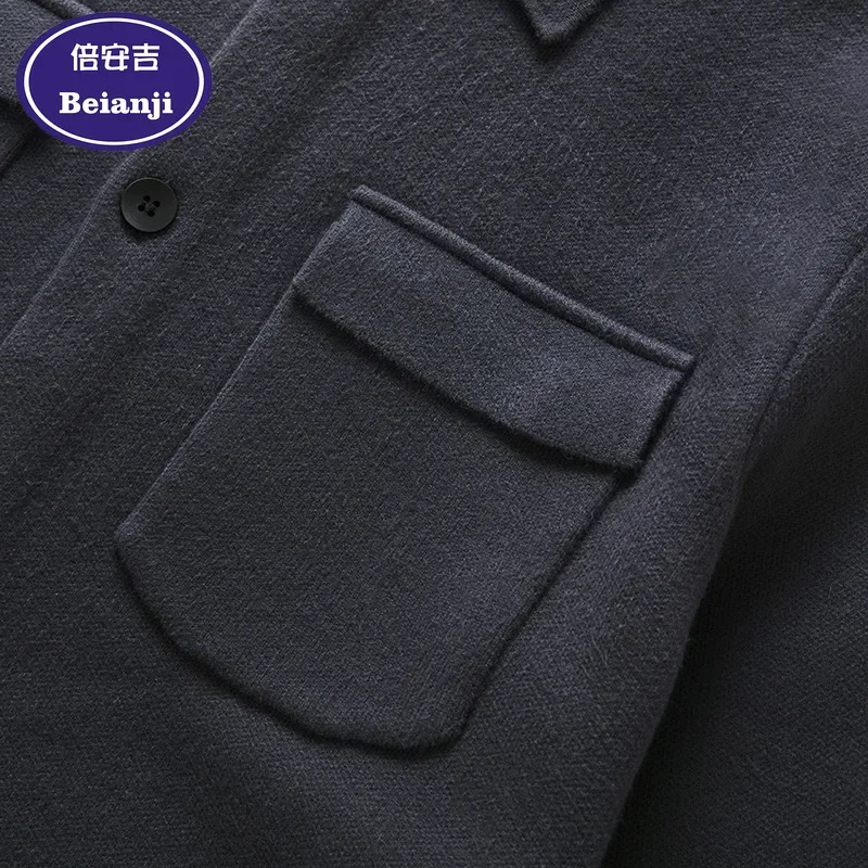 Cardigan Knit Sweater Men 2025 Autumn Winter Navy Color Soft Fleece Sherpa Workwear Loose Button Long Sleeve Top Jacket Beianji