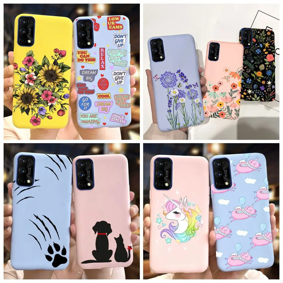 For Realme 7 4G 5G Case Fashion Flower Painted Matte Phone Cover For Realme 7 Pro RMX2170 Funda on Realme7 7Pro Slim Soft Bumper