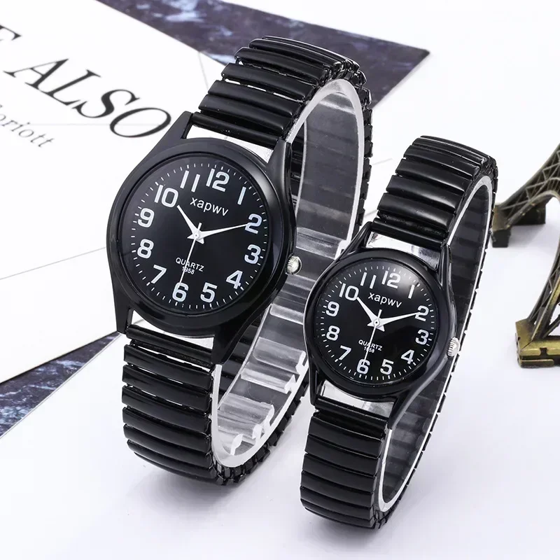 1pc Vintage Watches Women Men Creative Black and White Stainless Steel Elastic Band Watch Retro Elderly Couple Bracelet Watch