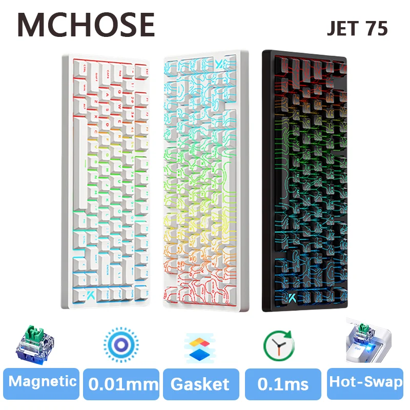 

MCHOSE Jet75 Wired Magnetic Mechanical Keyboard 0.01mm 8k 0.1ms Low Latency Gasket Hot Swappable Esports Gaming Keyboard RGB
